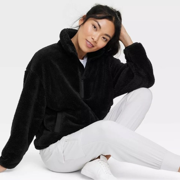 Women's High Pile Fleece 1/2 Zip Pull Over - All in Motion Black S - Picture 2 of 3